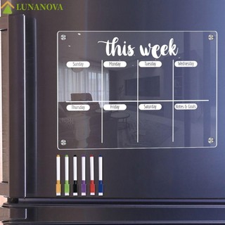 Bảng xóa Acrylic LUNANOV, 6 bút đánh dấu Lịch hàng tháng rõ ràng, Lịch tủ lạnh có thể tái sử dụng không khung cao cấp