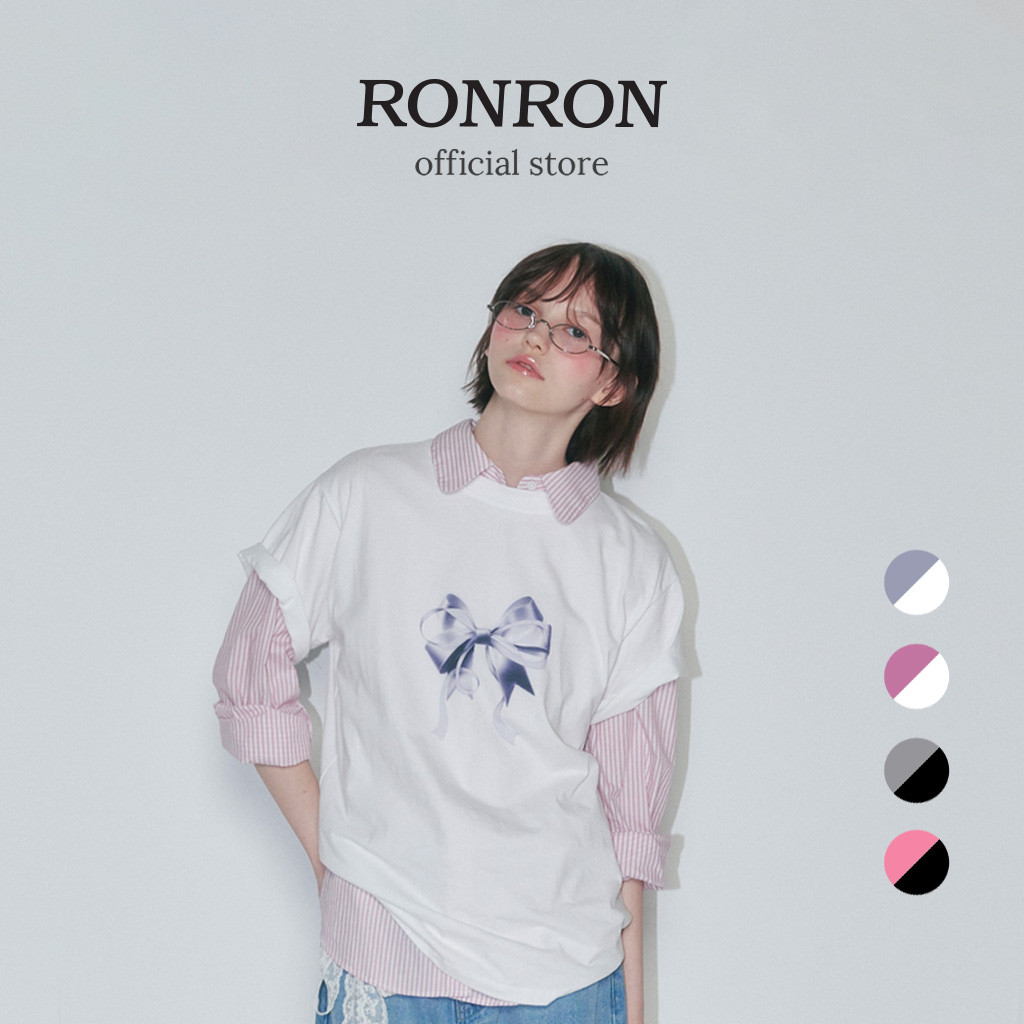 [RONRON] DOUBLE RIBBON BASIC FIT T SHIRT / 4colors