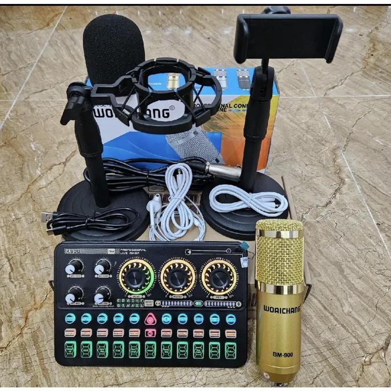 Combo Chọn Bộ Hát Thu Âm Livestream BM900 - Sound card k900 Tiếng Viêt tặng kèm tai nghe,kẹp điện th