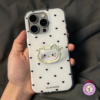  Màn Hình Đầy Màu Đen Trái Tim Ốp Lưng Điện Thoại iPhone 16 16Pro 16Plus 16Pro Max 11 12 13 14Plus 15Pro XR XS Max 7 8Plus Hoạt Hình Vỏ Điện Thoại Giá Đỡ Dây Xích Cô Gái BB 