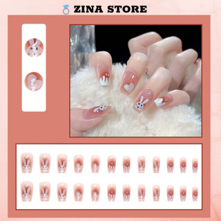 Móng tay giả bộ 24 móng nailbox thỏ hồng dễ thương