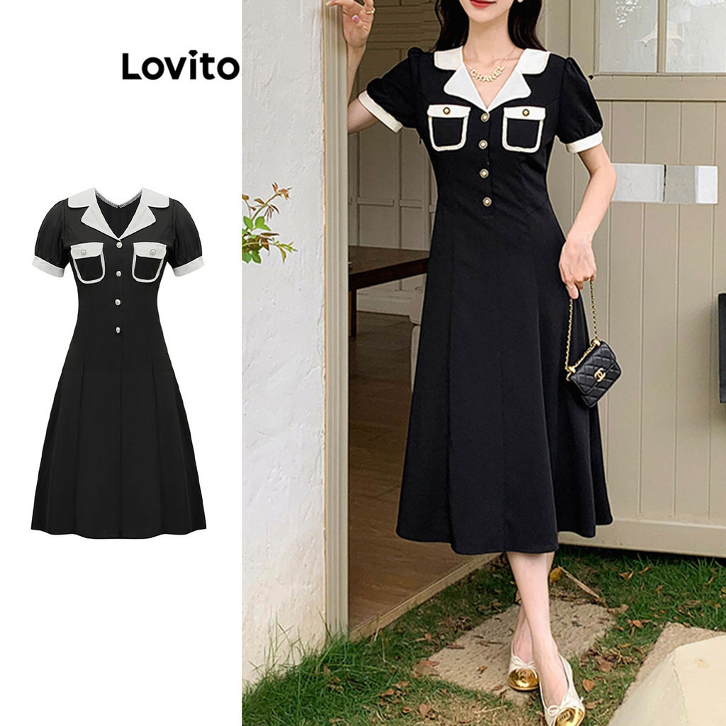 Lovito Váy bỏ túi màu trơn thông thường dành cho nữ L82AD154
