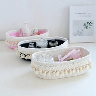 1 máy tính tua rua phong cách cotton dây dệt giỏ bảo quản phong cách mục vụ phòng khách giỏ bảo quản nhà dụng cụ bảo quản