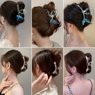 Mới Niche Thiết Kế Kim Loại Lấy Kẹp Lớn Biển Sâu Xanh Đuôi Cá Kẹp Ngọc Trai Sang Trọng Cá Mập Kẹp