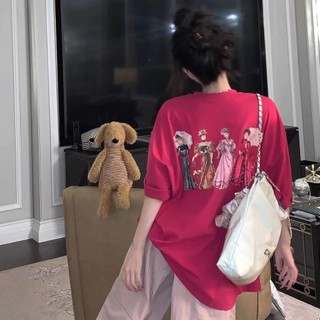 Fashmily 100% Cotton Oversize Áo Nữ Hàng Sẵn Có 2024 Mới Mùa Hè Hàn Quốc Tay Ngắn Thời Trang Unisex Nam Tee Rời Cổ Tròn Quần Áo Học Sinh