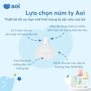 Núm ty Aoi, có van chống đầy hơi, Nhịp độ dòng chảy tự nhiên như ty mẹ gần gũi cho bé khi bú