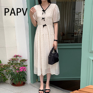 Cung tương phản cổ chữ V sang trọng Papv với dây thắt lưng tay áo bong bóng chấm bi 2643