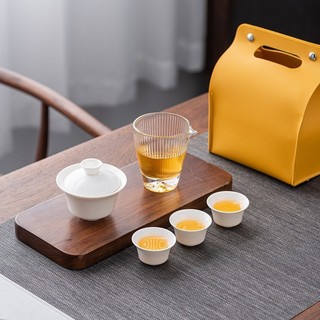 Bộ ấm chén khải pha trà bằng sứ trắng bạch định kèm túi mang đi du lịch tiện lợi