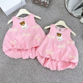 Sét áo và quần dáng bồng đính nơ cho bé gái