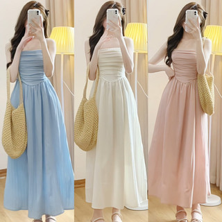 Đầm cúp ngực 2 dây đũi gân sóng dáng dài phong cách tiểu thư xinh xắn dễ thương, đồ đi biển, đi du lịch alisa
