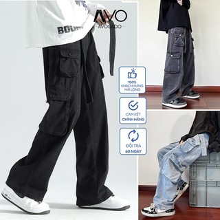 Quần jean nam nữ 8 túi hộp đai to Hiphop ống rộng xuông dài cargo pants Avocado đẹp