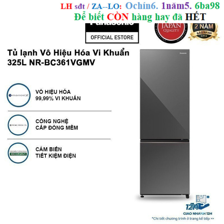 Rẻ Stoer [TRẢ GÓP 0%] Tủ lạnh Panasonic Vô Hiệu Hóa Vi Khuẩn 325L NR-BC361VGMV Mặt Gương - Ngăn Đá D