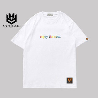 【COD】 Áo thun tay ngắn unisex vải cotton 75% form rộng thêu Enjoy the now 21