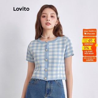 Áo Dệt Kim Cài Nút Gingham L36AD068 (Xanh Dương) Cho Nữ