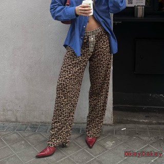 Okdk-womens Dây thắt lưng thun Da báo Houndstooth Quần dài một ngực
