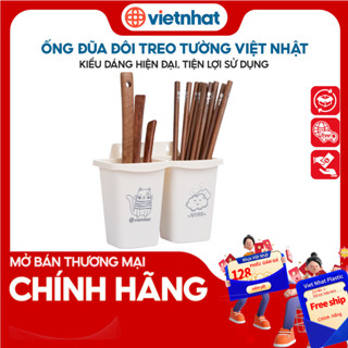 Ống đũa treo tường, ống đựng đũa thìa 2 ngăn, ống đũa đôi in O2765 Nhựa Việt Nhật shop