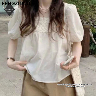 Áo sơ mi tay ngắn FENGZIDUO, viền cổ vuông, ren, thời trang mùa hè mới
