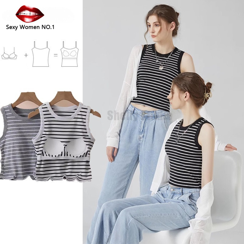 S-XL Áo ba lỗ nữ có đệm ngực vải Cotton tự nhiên mềm mại thoáng mát, áo 3 lỗ hai dây có mút ngực mặc
