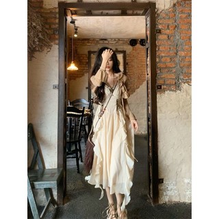 Phong Cách Nghỉ Dưỡng Retro Váy Hai Dây Áo Cardigan Bộ Hai Mảnh Váy Dài Khí Chất Mùa Hè
