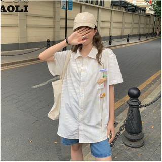 Áo Sơ Mi Nữ Mới Retro Rời Sọc Áo Sơ Mi Tay Ngắn