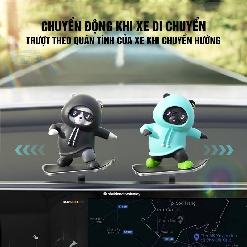 Trang Trí Ô tô Mô Hình Gấu Trượt Patin Dễ Thương, Chuyển Động Theo Quán Tính Trên Táp Lô Xe 2