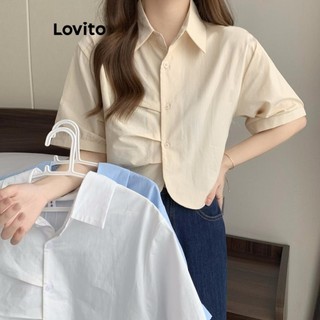 Áo kiểu Lovito xếp ly màu trơn cài nút phong cách thường ngày cho nữ LNE51221