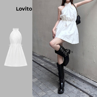 Đầm Lovito xếp ly xếp nếp màu trơn phong cách thường ngày cho nữ L85AD272