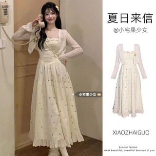Bộ Đồ Mùa Hè Cho Nữ Váy Liền Dịu Dàng Ngọt Ngào Mối Tình Đầu Váy Dài Hai Dây Thiết Kế Cardigan Mỏng Chống Nắng Mẫu Mới