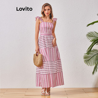 Lovito Váy Boho Váy xếp nếp in bộ lạc cho nữ LBL07027