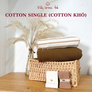Vải thun cotton Single - cotto khô kẻ nâu  và nâu, vải dày dặn, may áo thun nam, nữ, gia đình,...