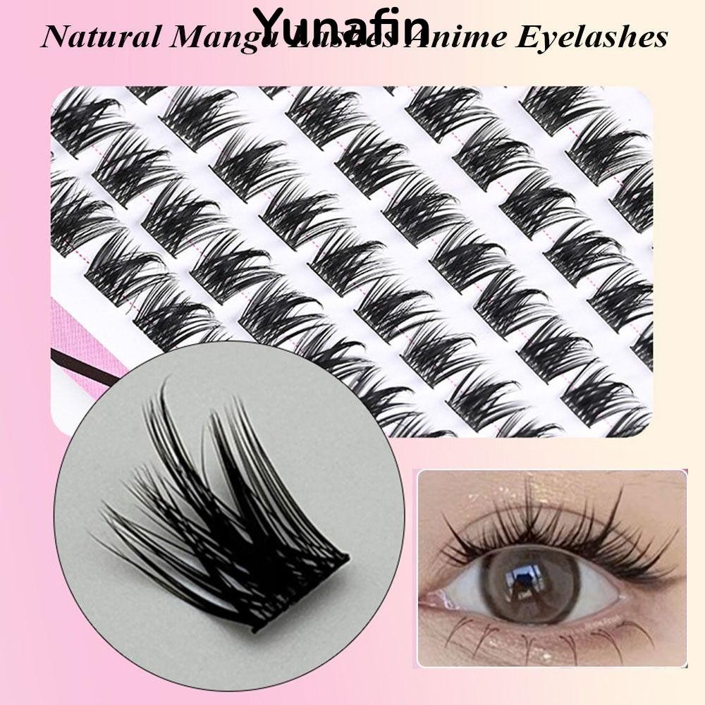 Lông mi giả YUNAFIN, Lông mi Manga tự nhiên màu đen / nâu 6-15mm, Chất lượng cao 10 hàng DIY Lông mi