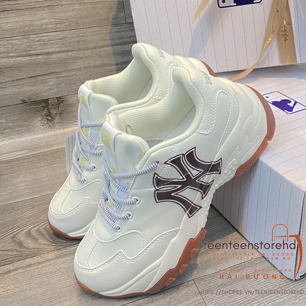 Giày thể thao độn đế MLB NY, Giày Sneaker MLB Chunky Dodgers Đế Nâu. chữ đen size 36-43