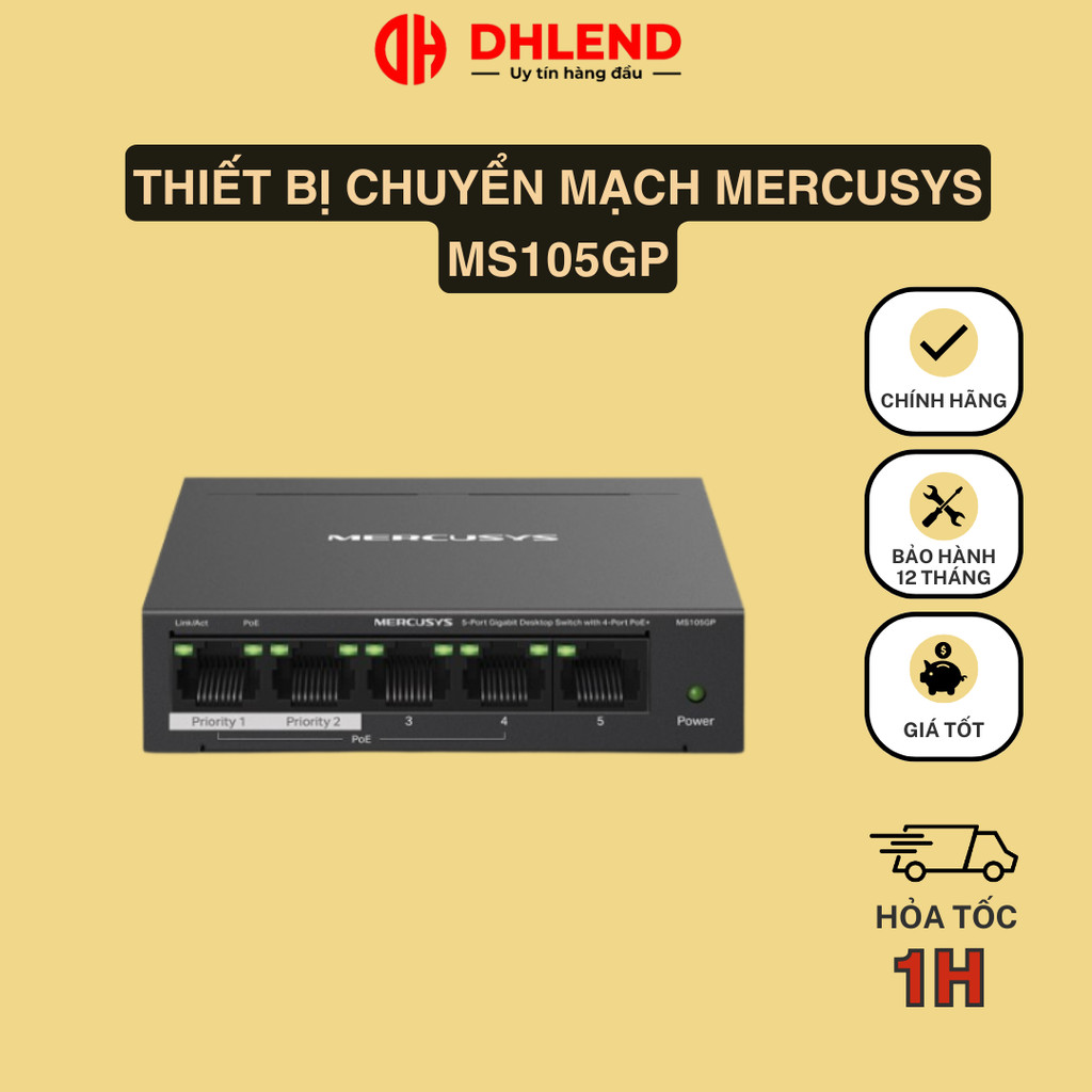 MẪU MỚI - Thiết bị chuyển mạch Mercusys MS105GP 100/1000