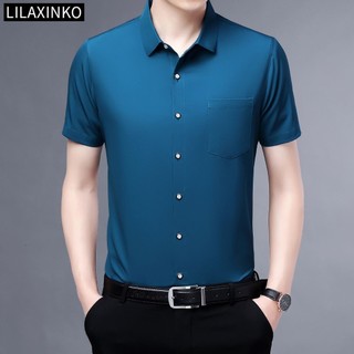 Trơn màu trơn tay ngắn áo sơ mi nam quần áo cơ bản áo sơ mi top áo sơ mi cổ điển thời trang quần áo bỏ túi