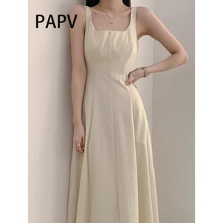 Cổ vuông Papv Chic, eo cao, hiệu ứng giảm béo, váy không tay dài đến đầu gối 2454