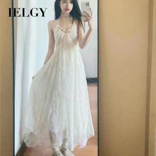 IELGY Váy voan cổ dây dành cho nữ đi biển kỳ nghỉ váy hở lưng váy dài mơ cao cấp