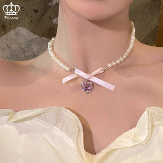 Vòng Cổ Ngọc Trai Cho Nữ Thanh Lịch Hồng Trái Tim Hạt Dây Xích Choker Phụ Kiện Thời Trang Món Quà Trang Sức