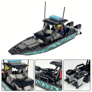 89 Chiếc Cảnh Sát Thành Phố Moc SWAT Đen Ngụy Trang Biển Tàu Cao Tốc Tấn Công Mô Hình Thuyền, Xếp Hình Nhỏ Khối Xây Dựng Đồ Chơi Phụ Kiện