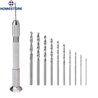 < Homestore > Máy khoan cầm tay Mini có đầu kẹp không cần chìa khóa 10 mũi khoan HSS 0,8mm-3.0mm cho dụng cụ DIY