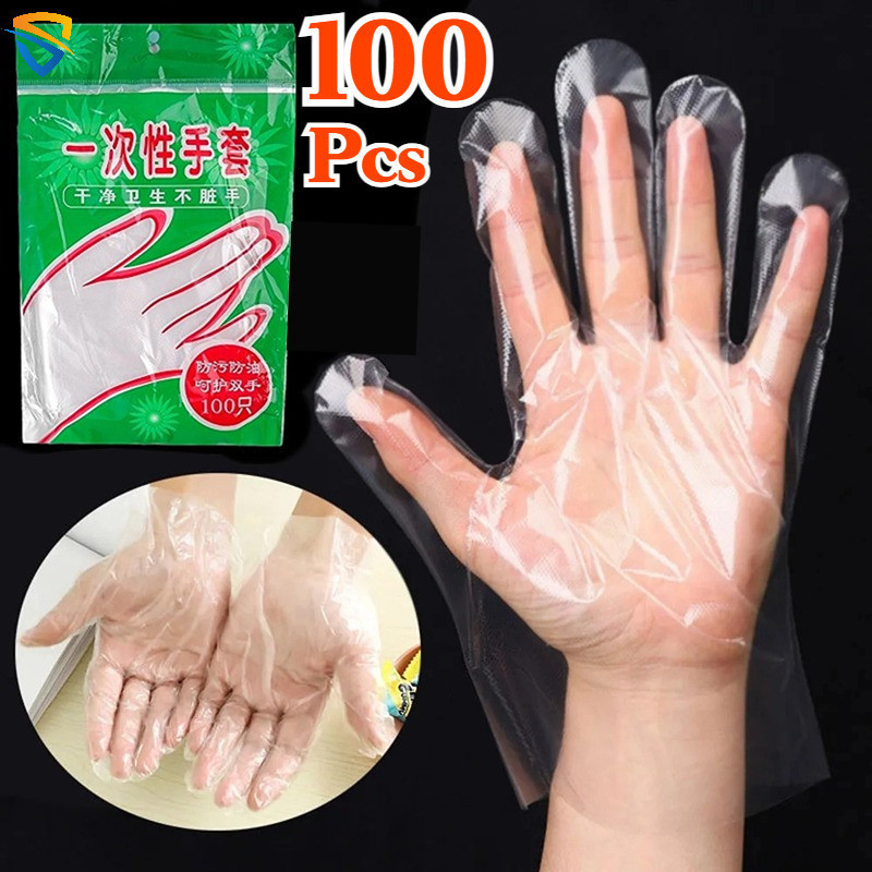 100 Chiếc Dùng Một Lần Chống Dầu Găng Tay Trong Suốt Nhựa Làm Sạch Thực Phẩm Găng Tay Chống Thấm Nướ