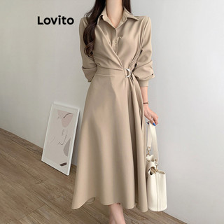 Đầm Lovito màu trơn phối thắt lưng kim loại phong cách thường ngày cho nữ LNA31063 (Màu mơ)