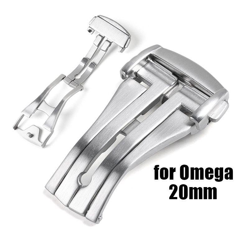 Khóa gấp bằng thép không gỉ 316L cho Omega 20mm Kim loại mờ Dây da triển khai Khóa nút Phụ kiện đồng hồ