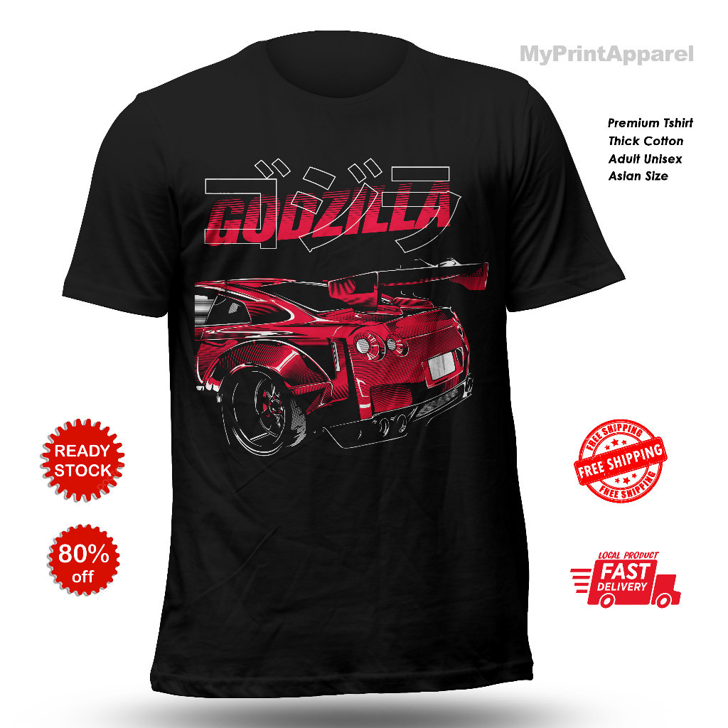 Áo thun thể thao microfiber hình Godzilla Nissan GTR R34