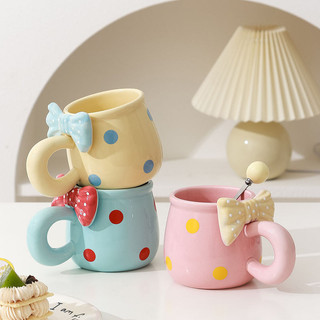 ❤molly ưu tiên nơ dễ thương chấm bi cốc gốm giá trị cao cốc sáng tạo cốc ăn sáng cốc cà phê