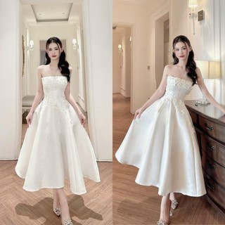 Váy cúp ngực dáng xoè dài đính hoa đá sang chảnh đầm maxi chất tafta hàng thiết kế Mia Clothing V269