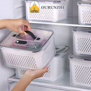 Ourunzhe Hộp đựng trái cây và rau củ tươi Hộp đựng rau củ quả có thể thoát nước