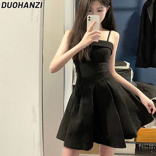 Duohanzi Đầm Nữ Cao Cấp Tính Khí Eo Giảm Béo Váy Treo Đen Nhỏ Váy Đen