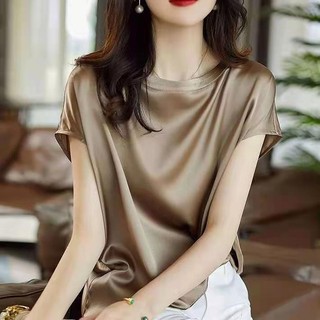 Áo thun Satin mùa hè dành cho nữ Raglan tay áo sơ mi đế rộng và đa năng