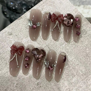 Đùi Tóc Thô  Handmade Đeo Móng Tay Ngọt Ngào Thoáng Mát Thành Miếng Dán Làm Đẹp Móng Tay Xiaohongshu Móng Tay Có Thể Đeo Được