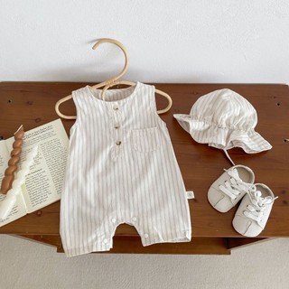 2024 Phong Cách Mới Cho Bé Jumpsuit ins Trẻ Sơ Sinh Romper Phiên Bản Hàn Quốc Mùa Hè Nam Nữ Không Tay Áo Liền Quần Sơ Sinh Mùa Hè Trẻ Em Áo Liền Quần Bao Gồm Mũ
